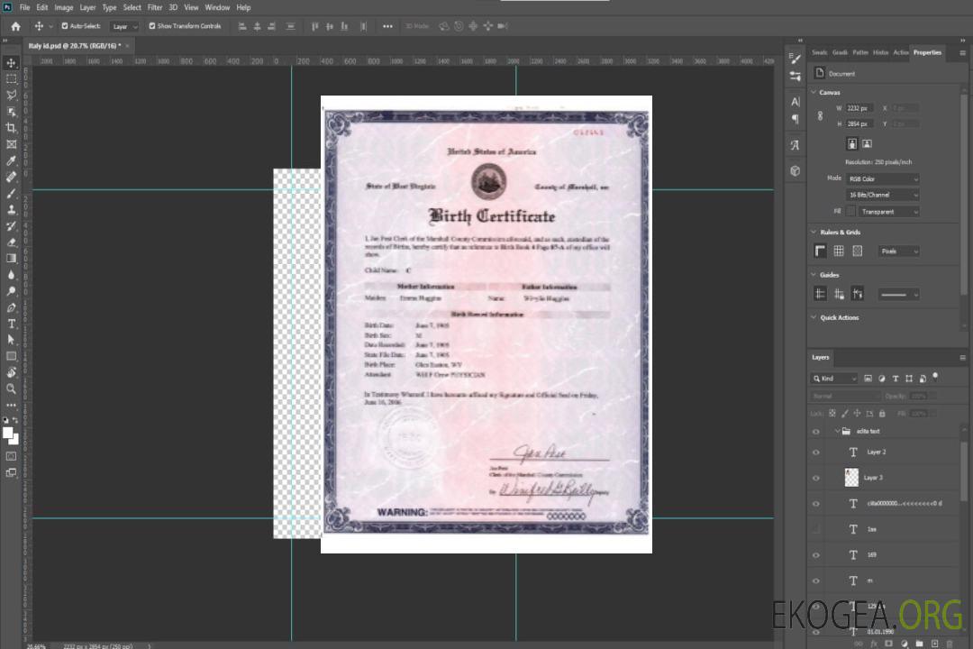 Acte de naissance USA Virginie-Occidentale version 2 template